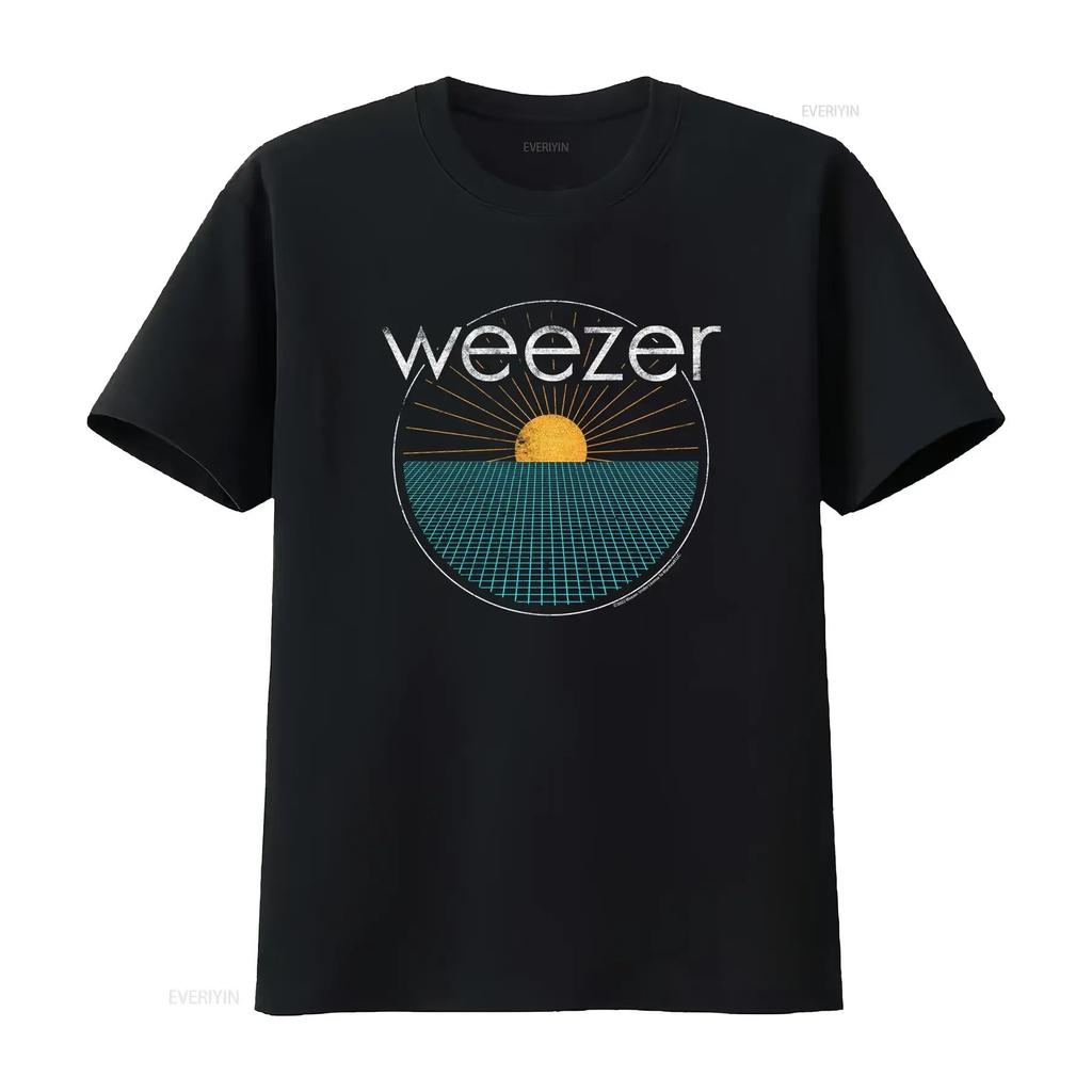 Weezer Sun Rays Navy Pattern T-shirt, Men's Retro Casual Harajuku Clothing, Fashionable Top
