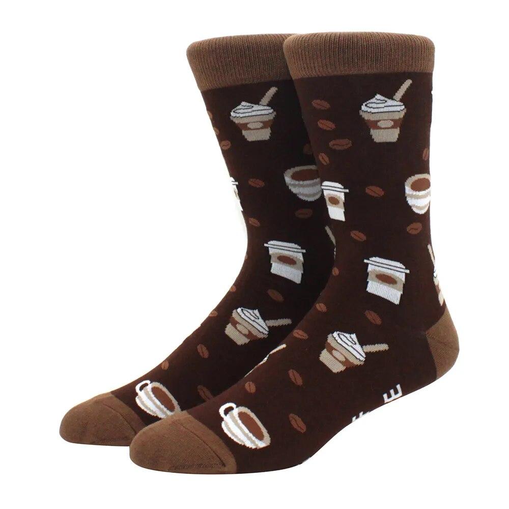 1 Pair Men's Fun Hip Hop Skateboard Beer Happy Art Print Mid Socks, EU38-46