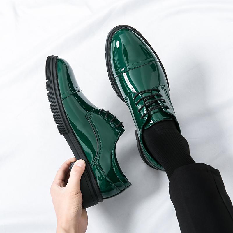 Fashion Classic Green Style Casual Derby Formal Shoes Career Office Leather Shoes Pointy Toe Handmade Business Wedding Dress Shoes Men