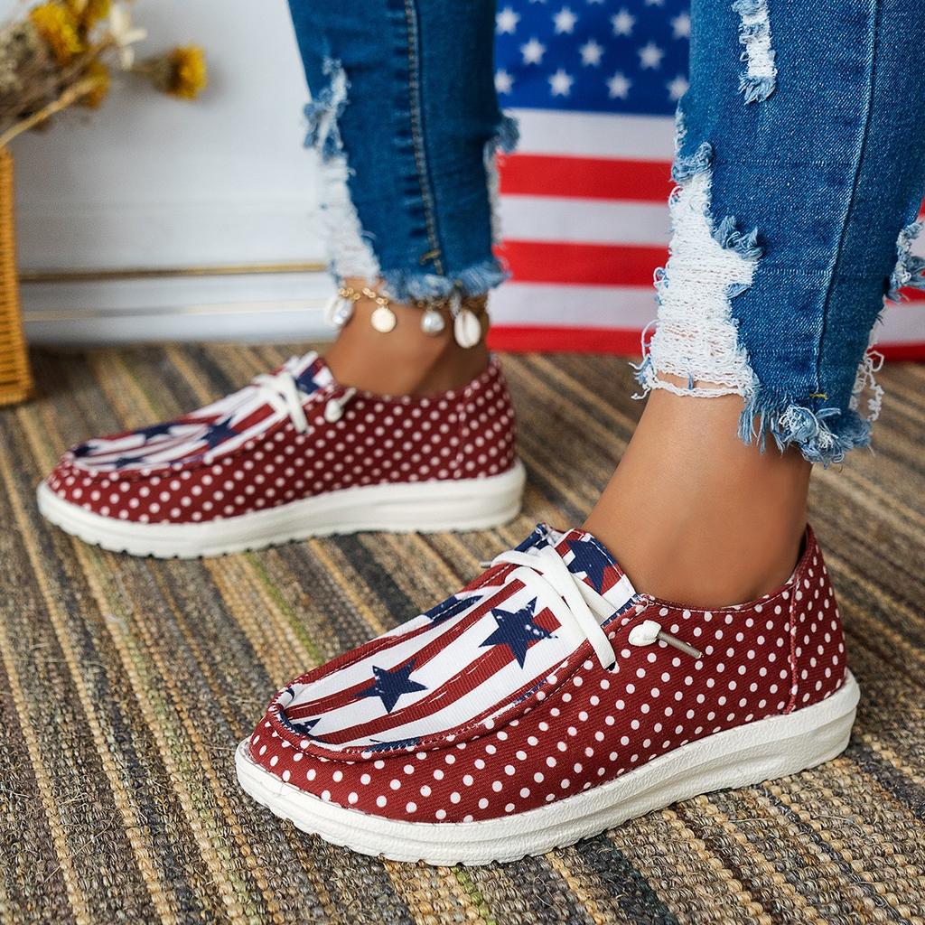 European and American Summer Low-top Canvas Shoes Flat-bottomed Star Lace-up Women's Shoes Casual Single Shoes Women