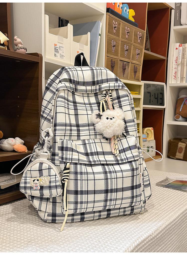 Schoolbag Soft Mist Milk Blues Healing Textured Plaid Middle School Backpack Women's Milk Huhu Sweet Soft Sister Travel Small Backpack