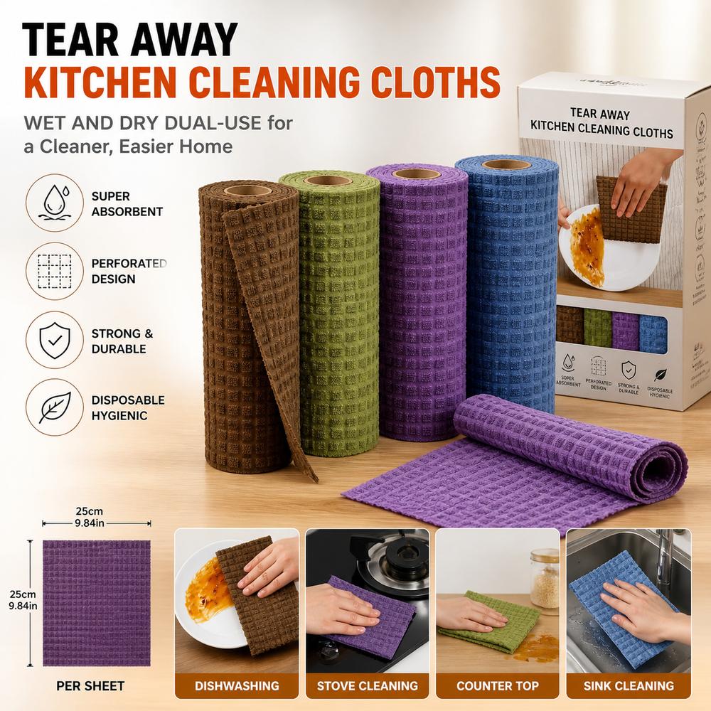 20Pcs/Roll Absorbent Dishwashing Cloths Tear Away Cloth Roll Rag New Cleaning Wipes Wet and Dry