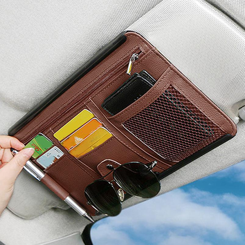 Portable Car Visor Organizer Sunshade Panel Pouch Wallet CD 1Pc Sun Holder Storage Leather