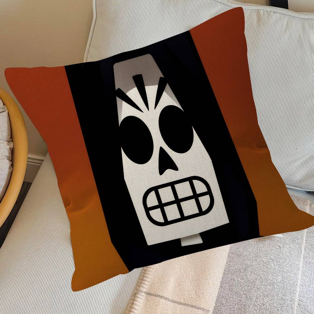 Pillow Covers Cartoon Sofa Decorative Home Double-Sided Printing Short Plush Cute Cushion Cover Classic G-G-Grim Fandango Game