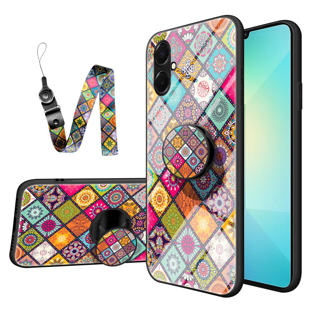 

For Samsung Galaxy A07 4G Case Kickstand Ethnic Pattern Tempered Glass Phone Cover with Strap Color Pattern
