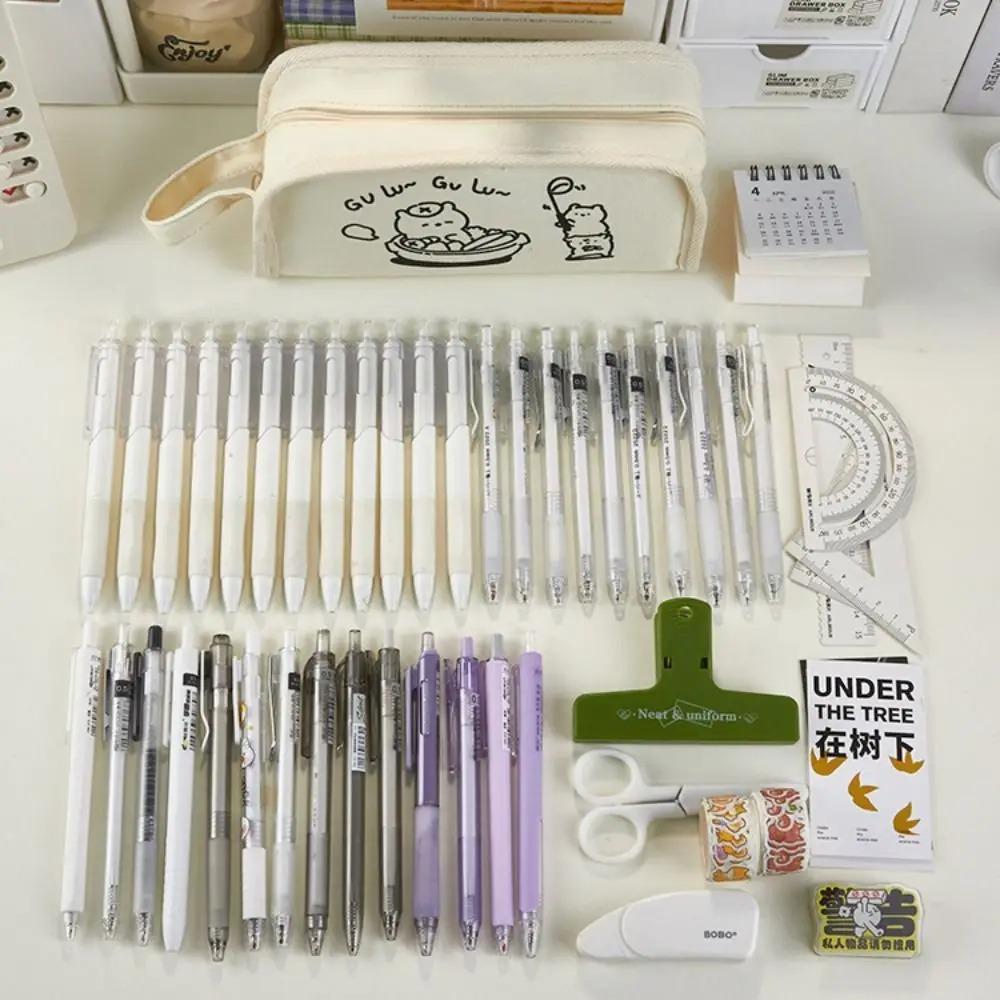 Cartoon Canvas Large Capacity Pen Bag New Portable Cosmetic Stationery Multi-Use Organizer