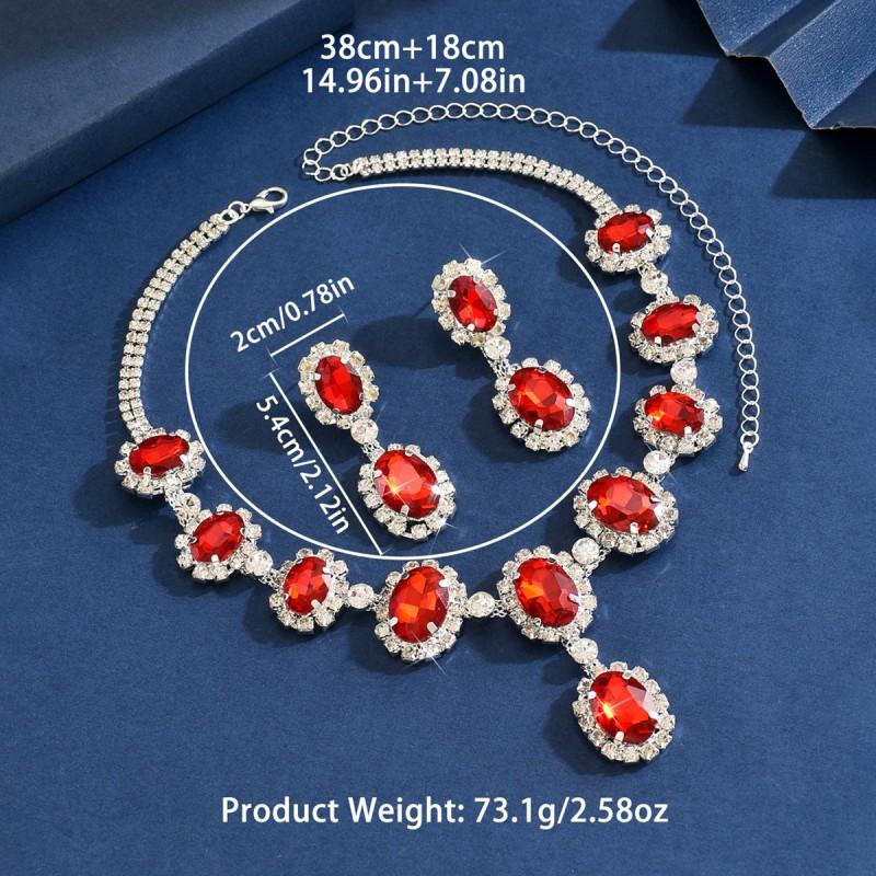 Sparkling Water Drop Rhinestone Necklace Earring Set Women Fashion Statement Jewelry Wedding Party Accessory