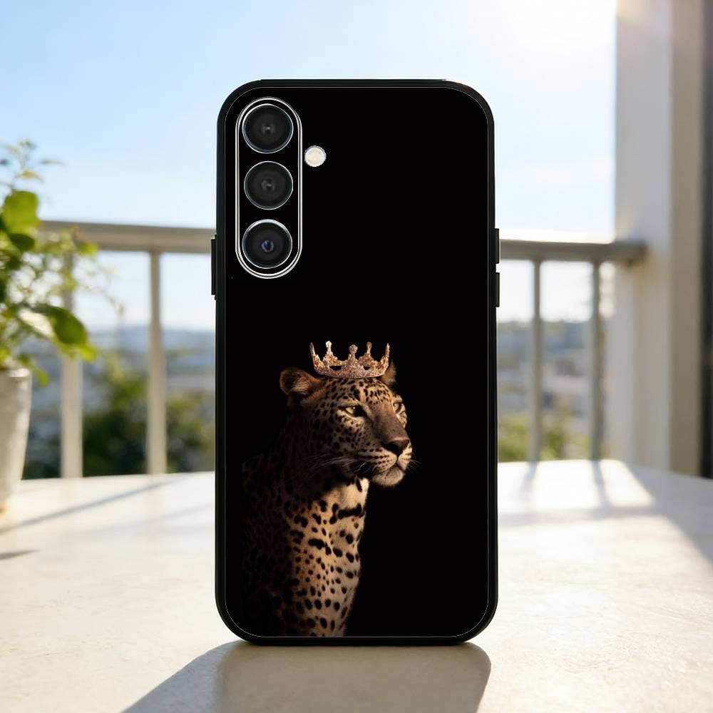 L-Luxury L-Leopard Print Fashion Phone Case For Samsung  A73,72,71,A52,51,40,41,A22,A32,31,A13, Soft Black Shell