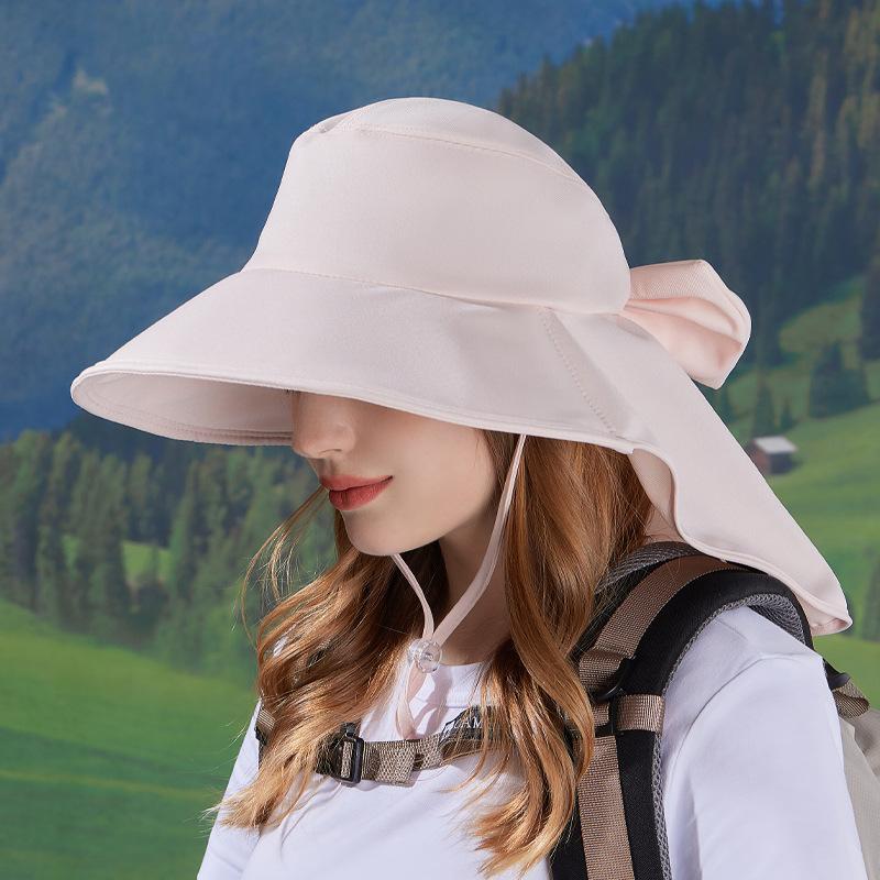 Spring and Summer Outdoor Sunscreen Sun Hat Fashion with Ponytail Hole Hat Women's Big Brim Shawl Neck Bucket Hat