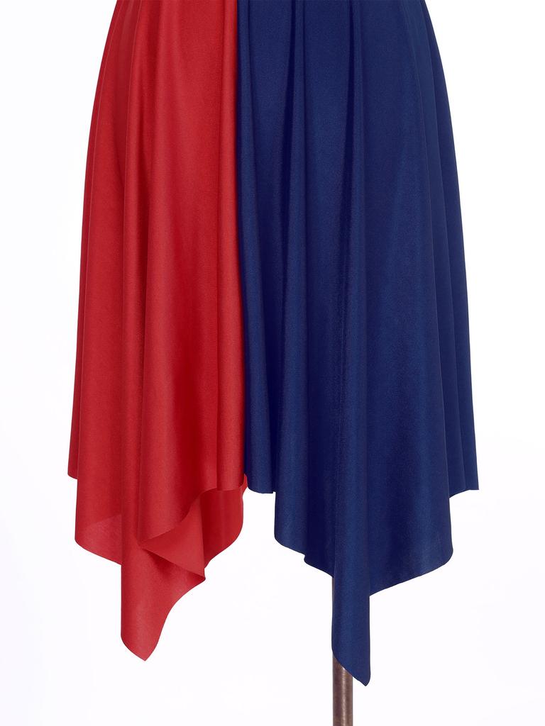 Womens Metallic Color Block Patchwork Liturgical Dance Dress Round Neck Sleeveless Asymmetrical Hem Dresses Dancewear