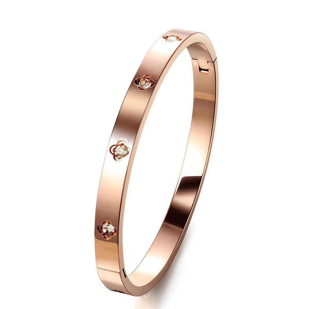 Bracelet de Luxe en Acier Inoxydable pour Femme: Titane Électroplaqué, Sertissage Diamants Complet, Style Européen-Américain