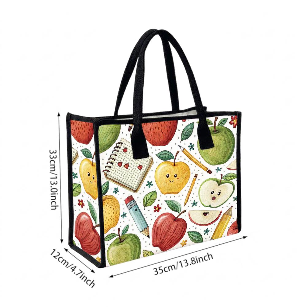 Cute Apple Print Tote Bag For Daily Use Portable Lightweight Shopping Shoulder Bag For Women