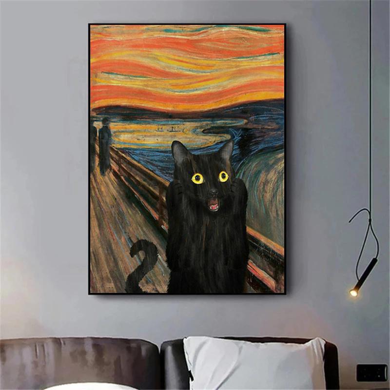 Funny Black Cat Portrait Canvas Paintings Modern Posters and Prints Wall Art Pictures for Living Room Home Decoration Cuadros