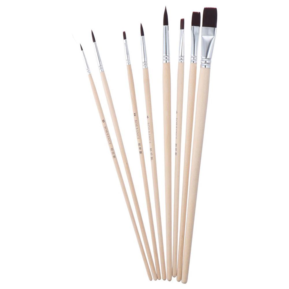 

8Pcs Wooden Paint Brushes Set Composed of Natural Wood Color, Silver, and Black 20*7*1.27cm Art Painting Brush Set for Oil