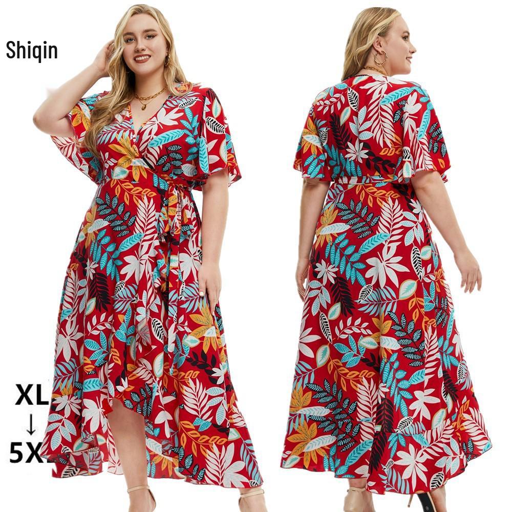 2026 Plus Size V-neck Short Sleeve Sequin Embroidery Bridesmaid Banquet Dress for Spring/Summer (European/American Style)
