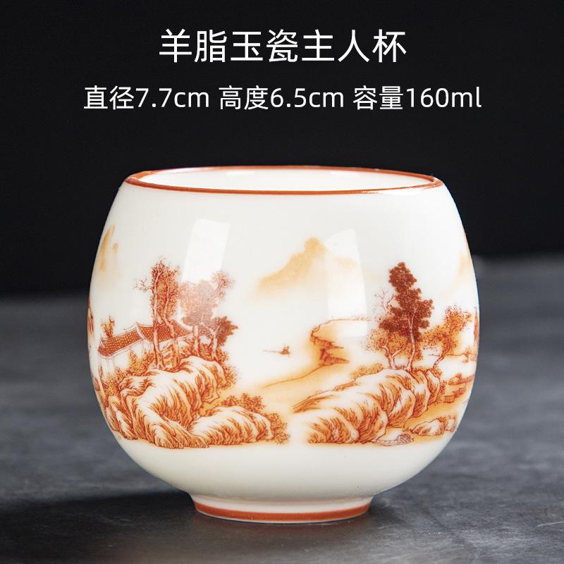Yangzhi Jade Porcelain Shadow Green Small Tea Canister Hand-painted Landscape Non-spill Cup Kung Fu Tea Set Tea Cup
