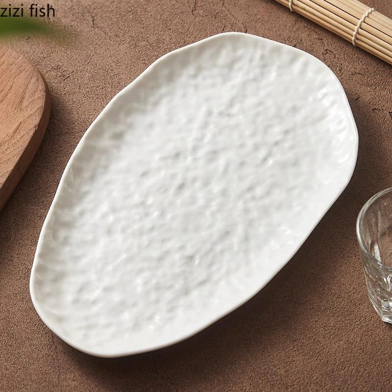 Irregular Stone Pattern Plate Oval Ceramic Sushi Plate Fish Plate Dessert Dim Sum Plates Molecular Cooking Creative Tableware
