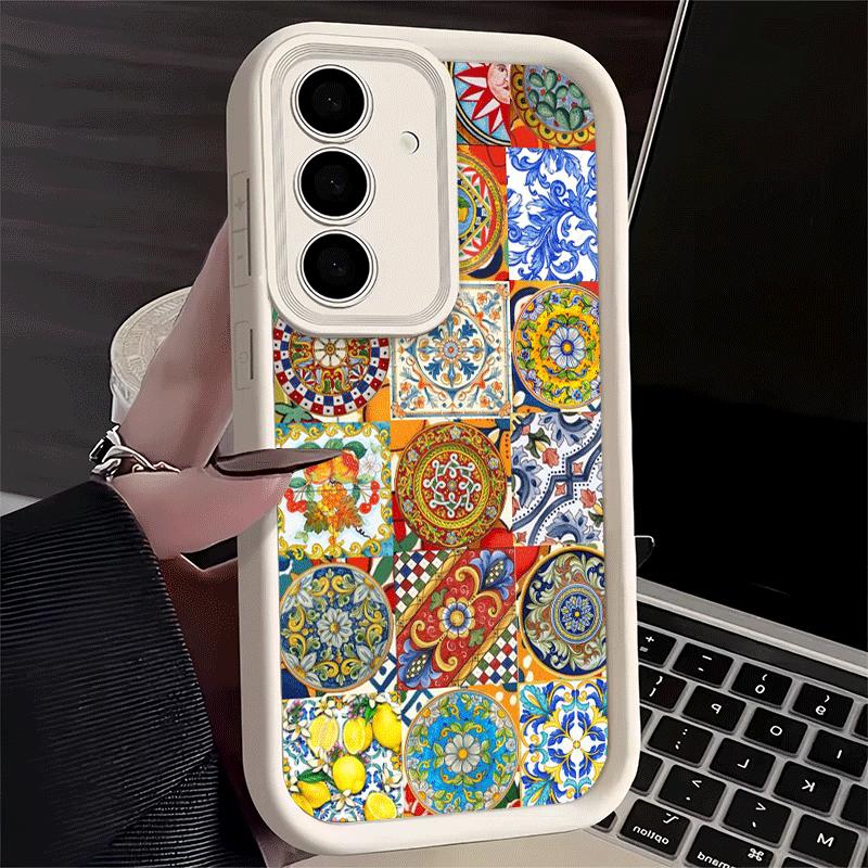 Phone Case for Samsung Galaxy A17 A16 A15 A14 A13 Italian Sicilian Style Floral Pattern A56 A36 A26 A55 A35 A25 A54 A34 A24 A53