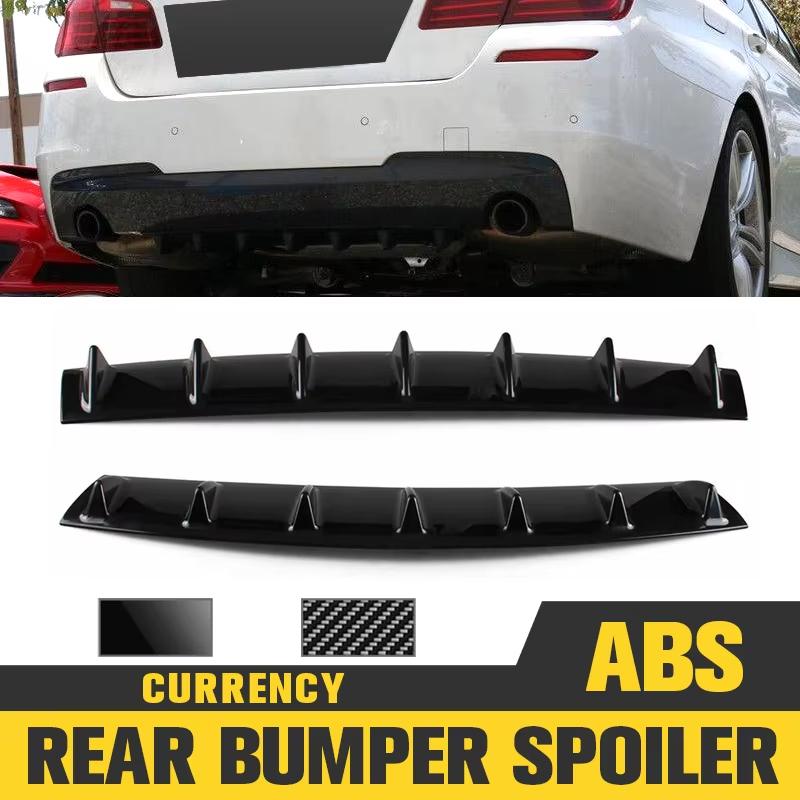 3pcs Universal Rear Bumper Spoiler Diffuser Gloss Black 7 Wing Shark Fin Style Lower Body Lip