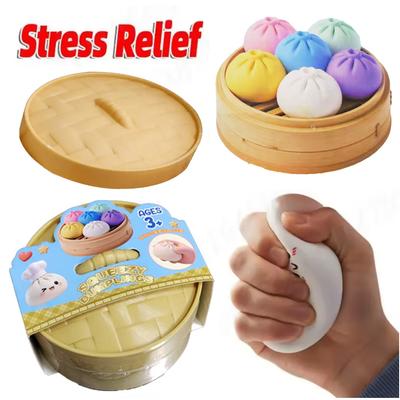Colorful Dumpling Squishes Stress Balls Fidget Sensory Toys Simulation Food Squishies Bun With Steamer Squeeze Dough Ball Gifts