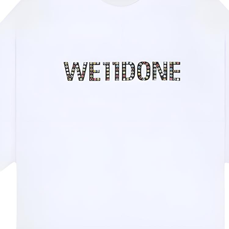 We11done Ss25 Classic Logo Color Crystal Embellished Printed Ribbed Crew Neck Drop Shoulder Short Sleeve T-Shirt Men Tops White WD-TT1-25-747-U-WH