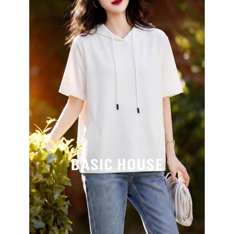 Basic House Women s Hooded Short Sleeve T-Shirt One Size
