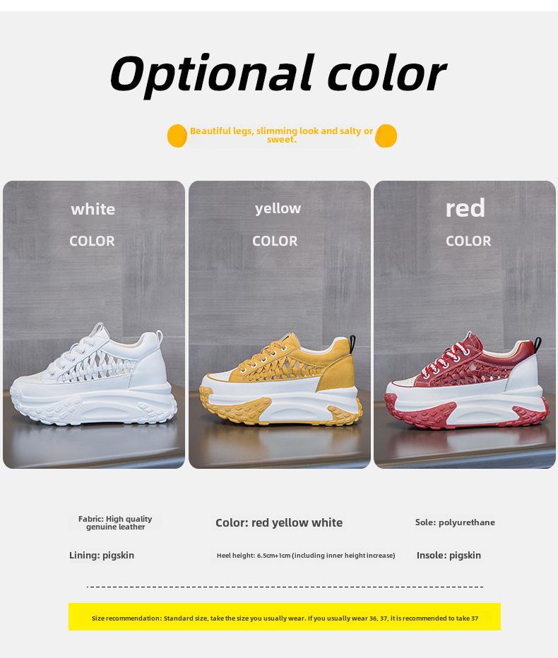 Sandale albe, casual, cu talpă joasă, pentru femei, vara 2024, respirabile, cu talpă groasă și călcâi interior ridicat, design sport din piele naturală.