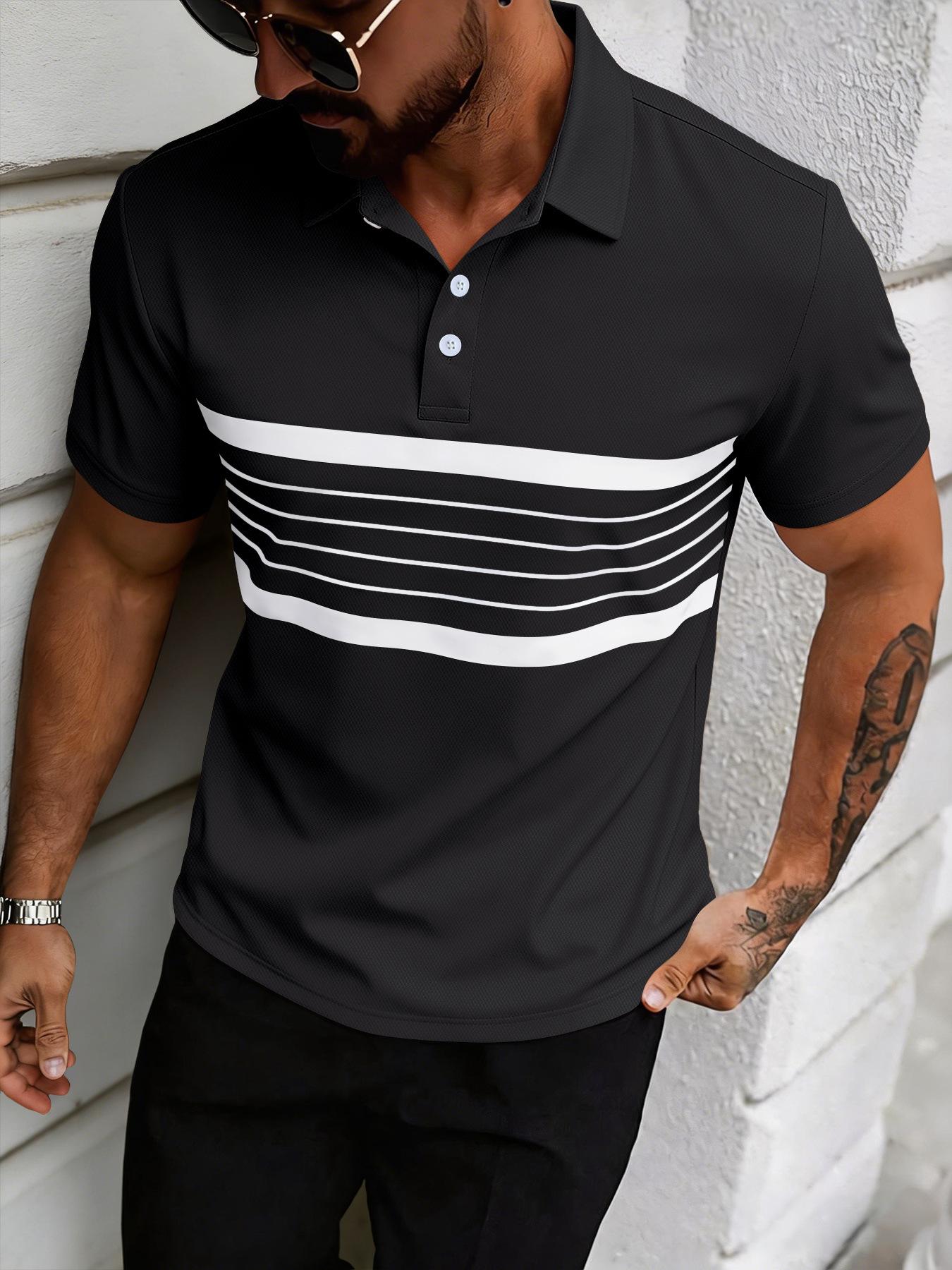 Mens Casual Short Sleeve Striped Polo Shirt Summer Style S