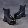 Johnature Round Toe Thick Soled Short Boots Genuine Leather High Heels Vintage Women's Platform Boots