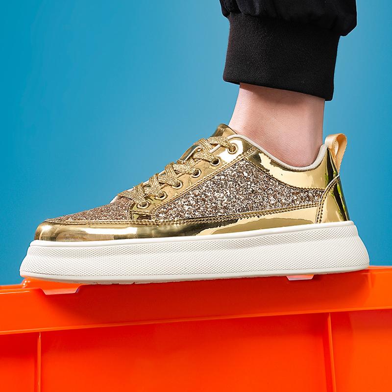 Big Size 45 Gold Men Shoes Sneakers Mens Casual Shoes Breathable Comfortable Leisure Luxury Chunky Stakeboard Shoes for Men Running Shoes Footwear