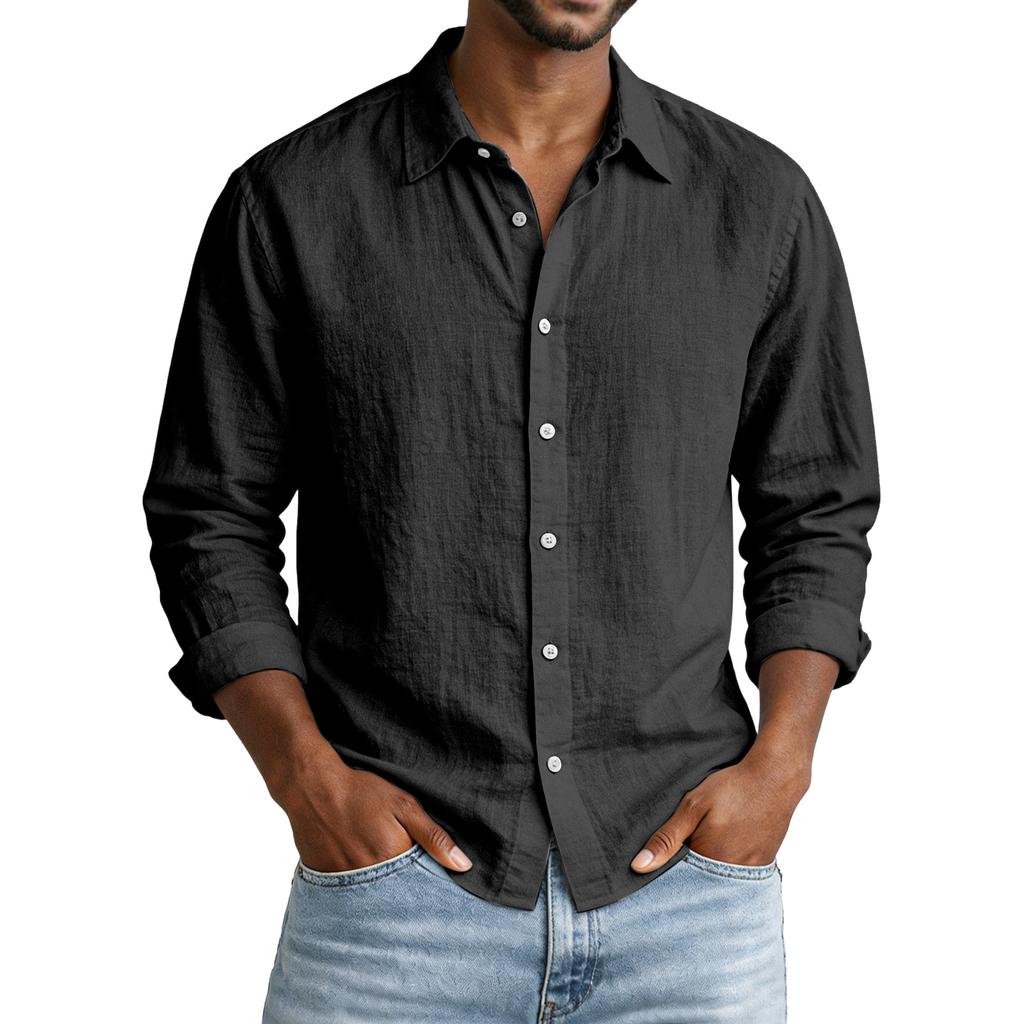 Men Long Sleeve Button Down Linen Shirt Classic Fit Lightweight Breathable Casual Shirt for Everyday Wear