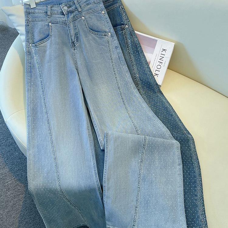 Women's High-Waisted Stretch Bell-Bottom Jeans - Sky Blue Diamond, Spring/Summer 2026