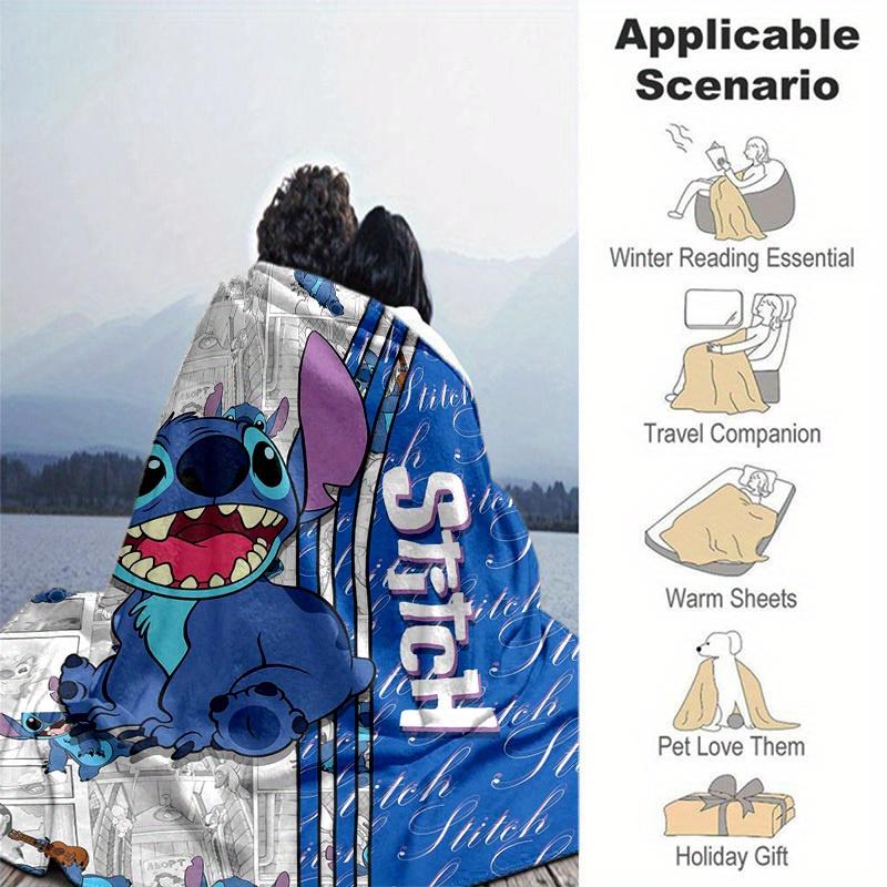 1pc. Stitch Cartoon Print Blanket, Cute Home Office Outdoor Gift for Kids Adults