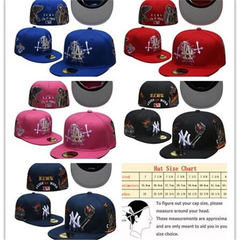 LA Dodgers Baseballkappe mit geschlossenem Rücken, bestickt, breiter Schirm, runde Krone, Fitted Hat