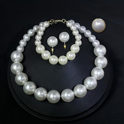 Sexy And Cute 5-Piece Bracelet Earrings Faux Pearl Jewelry Set French-Inspired For Women Vintage And Ring Fashion Accessories Luxe Style