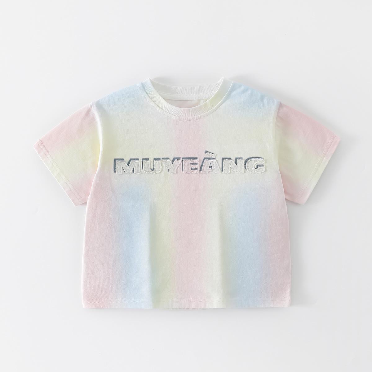 Beiteng Kids  Korean Style Tie-dye Cotton T-shirt for Boys and Girls - Summer Short Sleeve 90 cm