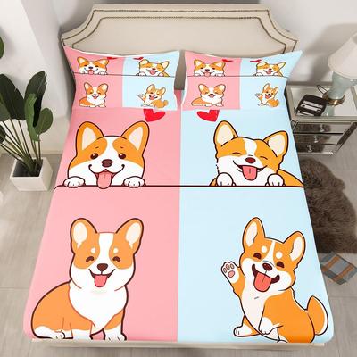 Niedliches Corgi-Muster Matratze Dreiteilig Digitaldruck Bettwäsche Matratze Dreiteiliges Set Kinder Erwachsene