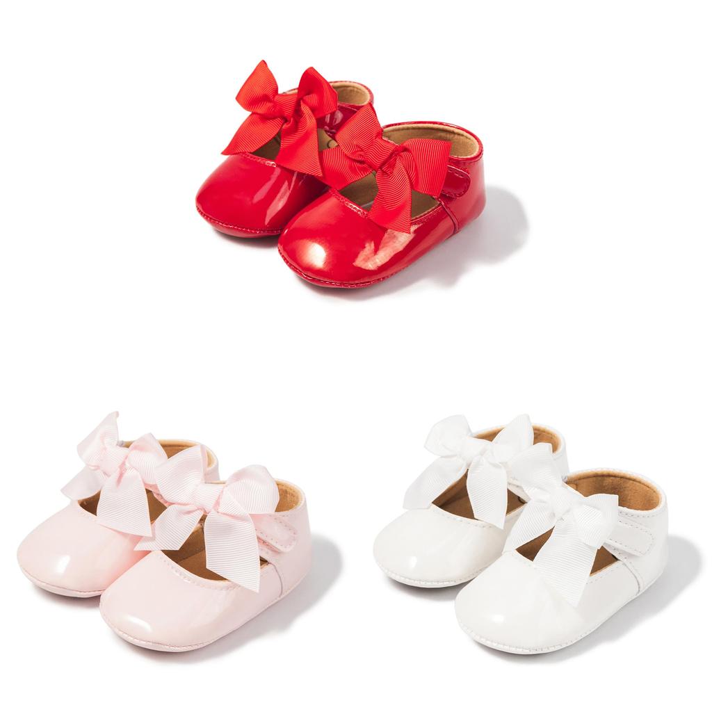 Babyschuhe für Mädchen in einfarbig mit Schleifenverzierung für Kleinkindspaziergänge