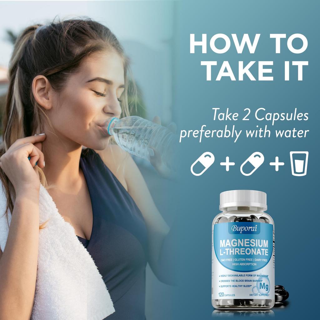 Kapsle L-Magnesium Threonátu, vysoce vstřebatelný doplněk, pomáhají zlepšit spánek a kognitivní funkce.