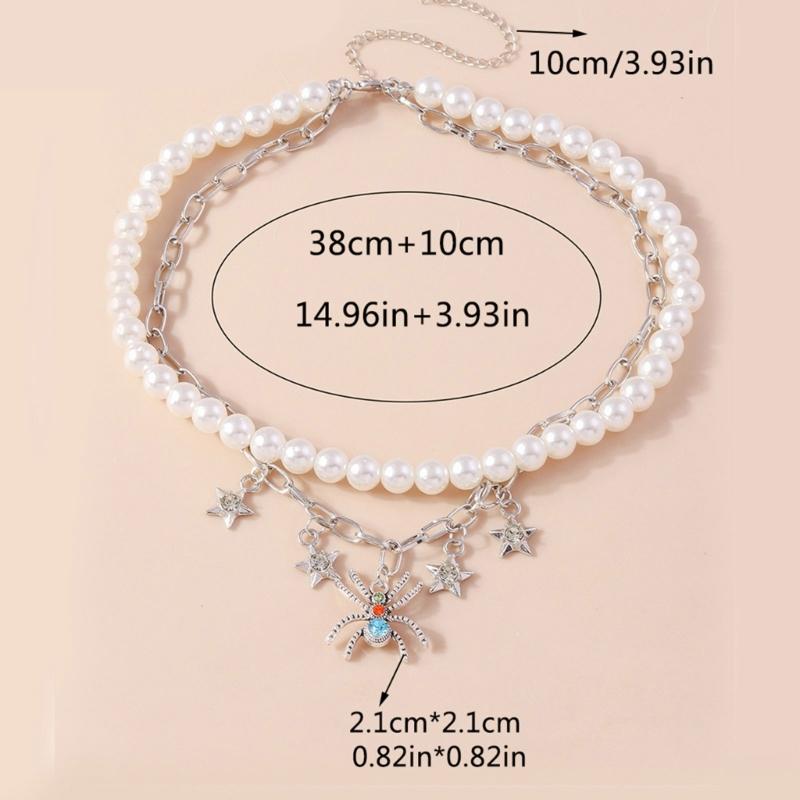 Pearl Layer Necklaces Link Chain Choker Unique Bat Star Pendant Clavicle Chain Personality Fringe Necklace for Women