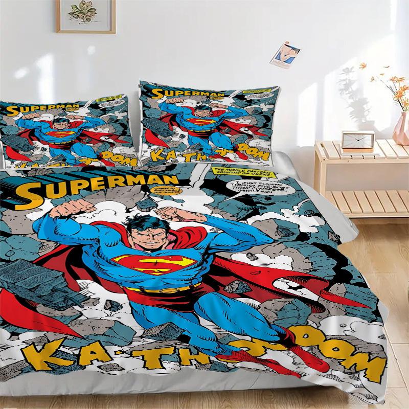 

3pcs Superman Duvet Cover Set (1 Duvet Cover + 2 Pillowcases, No Core) - Comfortable, And Breathable Bedroom Decoration yy251104012 135x200cm