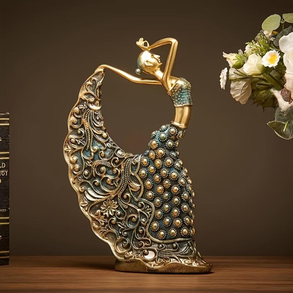 1Pcs Vintage Resin Peacock Dancer Statue, Handmade Craft, Home Decor For Wedding Room Living Room, Christmas Holiday Gift