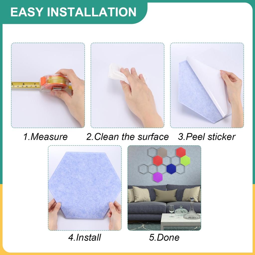 Uxcell 12-Piece Self-Adhesive Acoustic Panels, 12" X 10" X 0.4", Good Density Soundproof Padding, Hexagonal Soundproof Absorbent Panels, Insulation,
