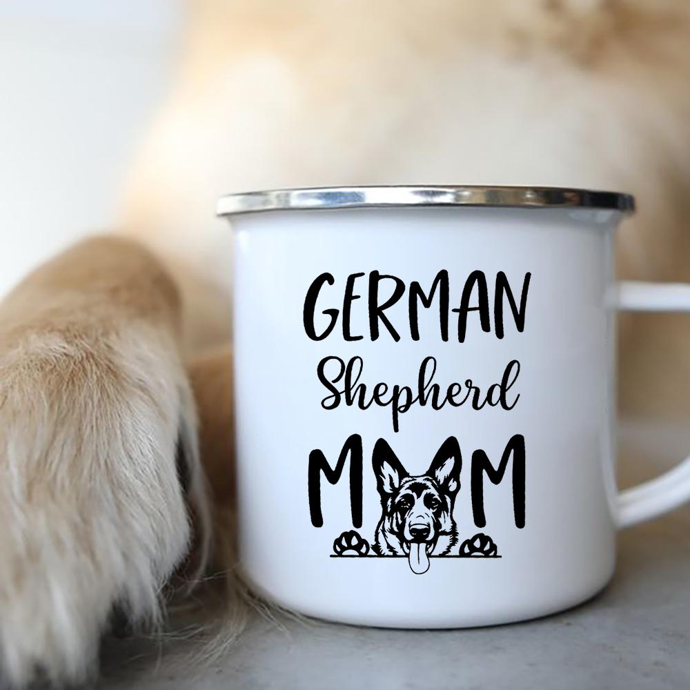 Coffee Tea Mugs Camping Adventure Beer Drink Juice Cups German Shepherd Print Creative Enamel Mug Handle Love Dog People Gifts