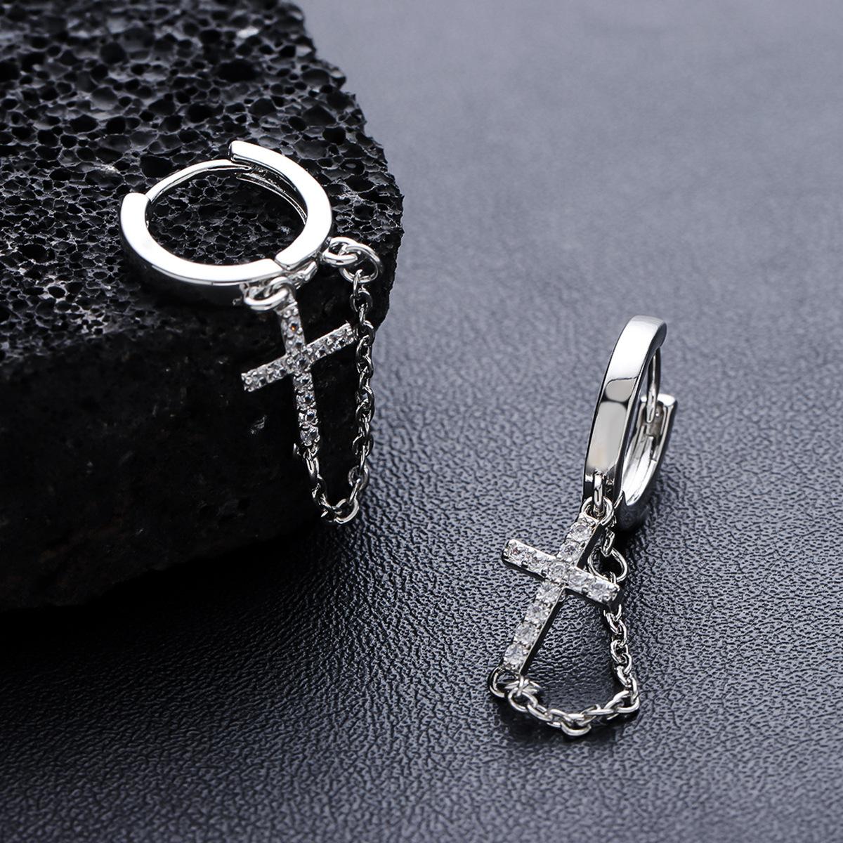 

and versatile tassels diamond-encrusted cross earrings with for both men hip-hop style exude a high-end and women A pair of Jewelry срібний