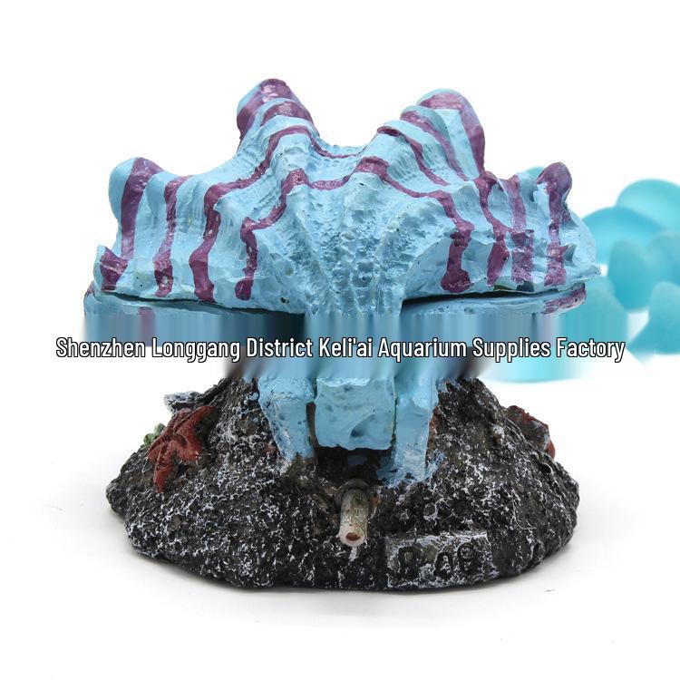 Pearl Scallop Shell Aquarium Bubbler Ornament with Air Stone Connector