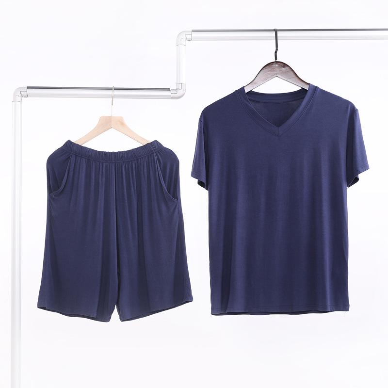 

Men s Summer V-Neck Modal Short Sleeve and Shorts Pajama Set - Middle-Aged & Elderly Loose Fit, Plus Size Homewear XL