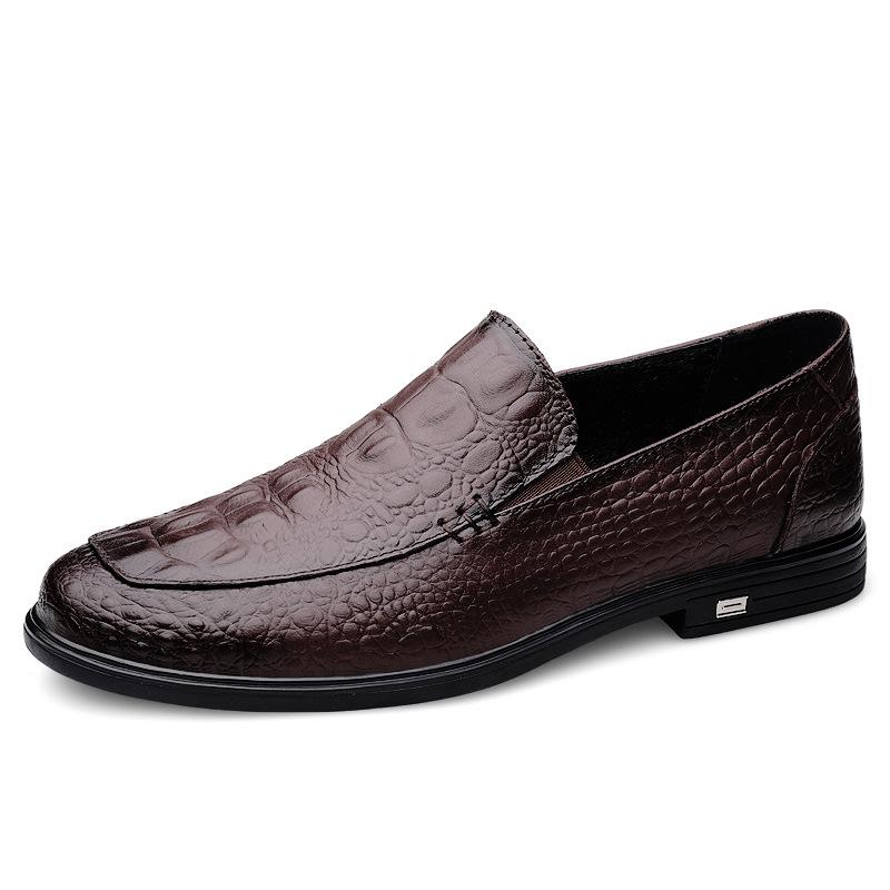 66 Men'S Shoes Loafer Leather Shoes Genuine Leather Casual Shoes Spring Low-Top Overalls Crocodile Pattern First-Layer Cowhide Surface Single Shoes