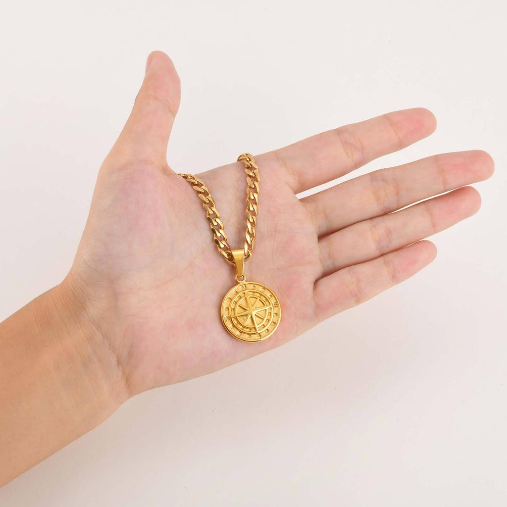 Fashion Jewelry, Stainless Steel Compass Pendant, Coin Compass Men'S Hip Hop Necklace Pn-1527