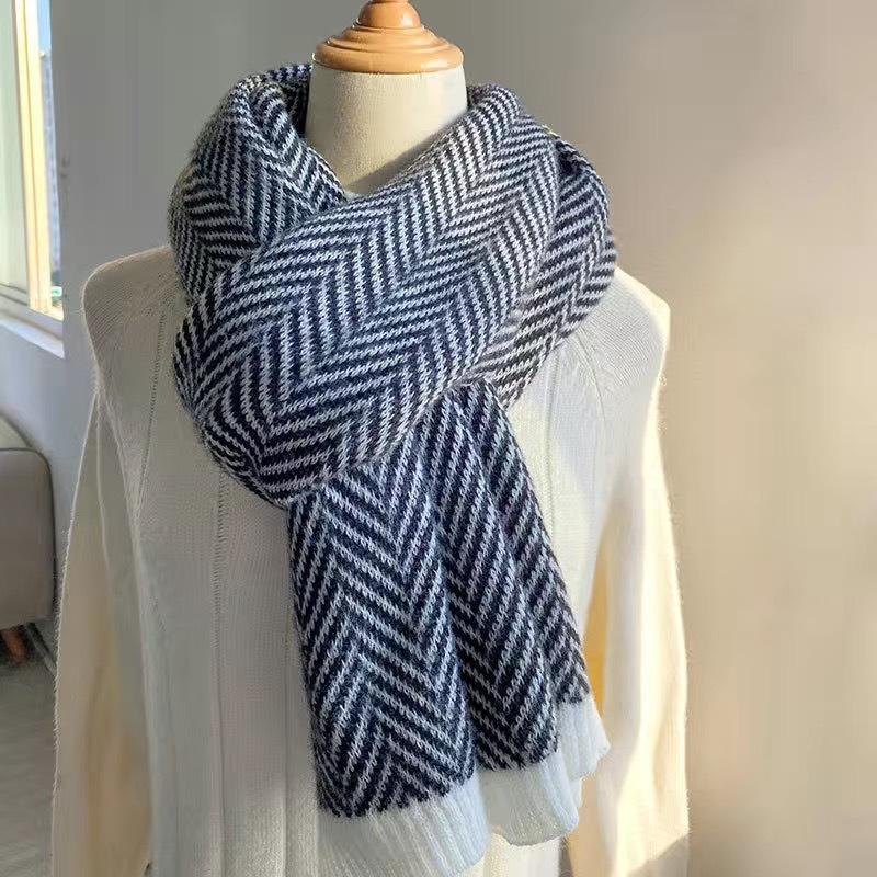 171G Korean version of herringbone pattern imitation cashmere scarf student girl knitting thickened autumn and winter warm ins wind